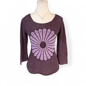 Y2K boho purple crochet top purple daisy design Size M girls casual wear rocky